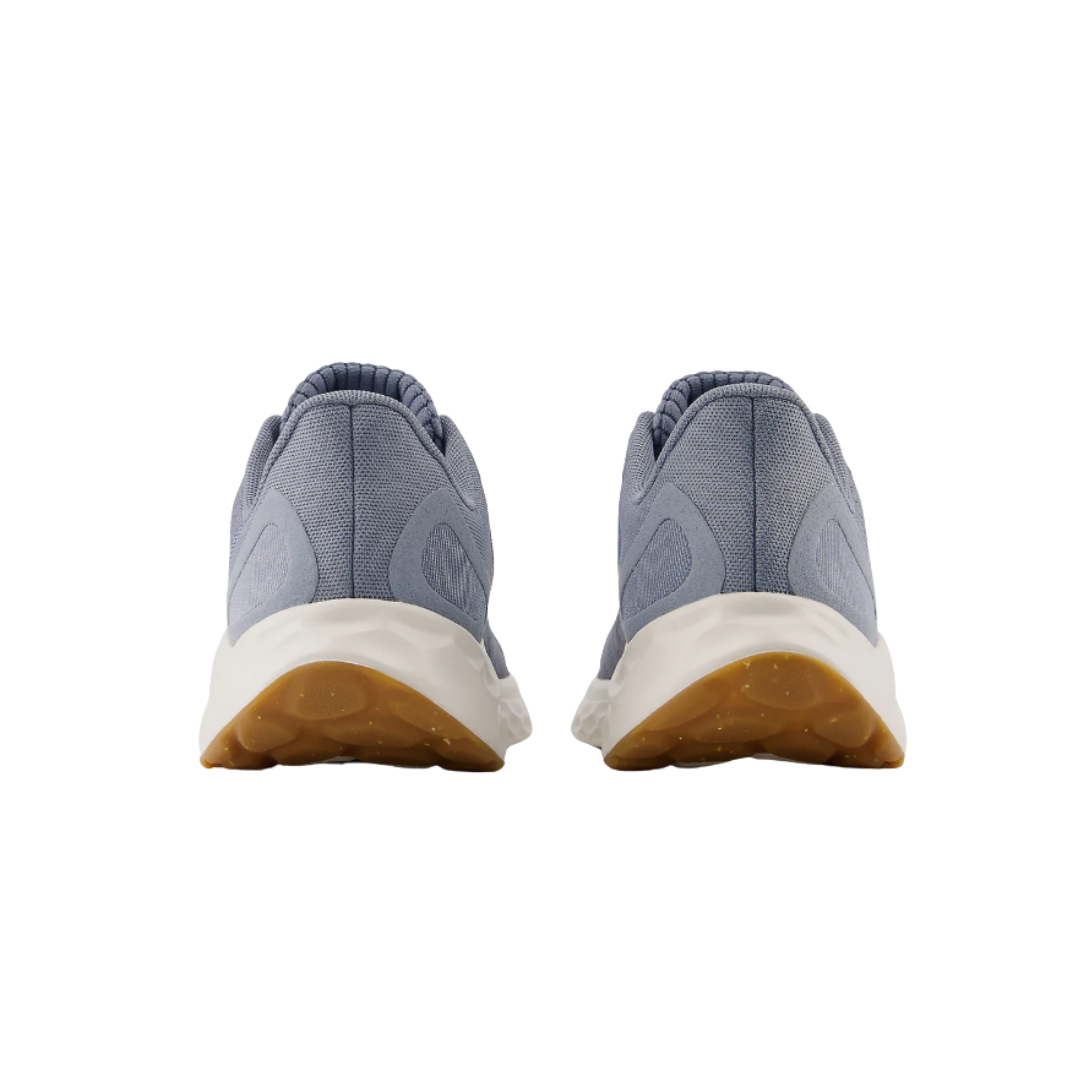 Back view of Women’s New Balance Fresh Foam X Arishi v4 in Arctic Grey with Light Arctic Grey – featuring a padded collar, reinforced heel counter for added support, and pull tab for easy on/off.