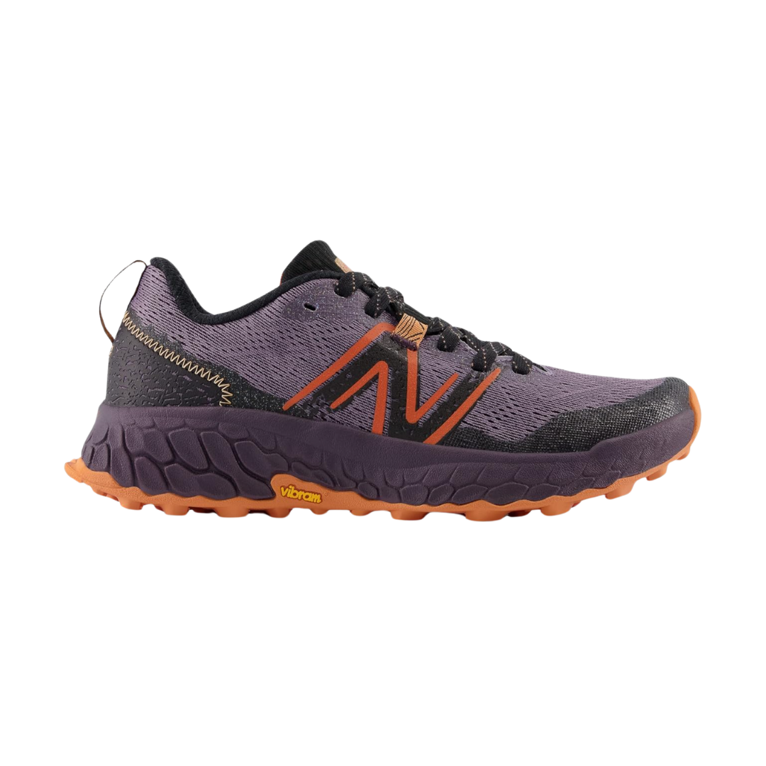 Side view of Women’s New Balance Fresh Foam X Hierro v7 in Shadow with Black – featuring Fresh Foam X midsole cushioning for a soft, responsive ride, Vibram® Megagrip outsole for superior traction, and a sleek design for modern aesthetics