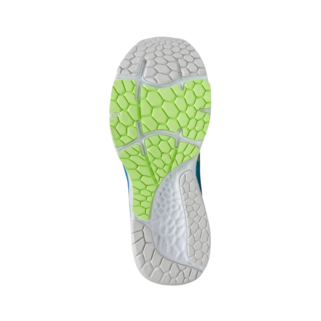 Bottom View of Women’s New Balance Fresh Foam X 880v11 running shoe in virtual sky with wave – featuring a durable rubber outsole, segmented tread for flexibility, and high-impact cushioning zones for joint protection and stable traction.
