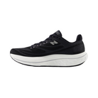 Side View of Women’s New Balance Fresh Foam X Vongo v6 running shoe in black with white – featuring engineered mesh upper for breathability, Fresh Foam X midsole for plush cushioning, and medial post for added stability.