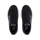 Top View of Women’s New Balance Fresh Foam X Vongo v6 running shoe in black with white – featuring engineered mesh upper for breathability, Fresh Foam X midsole for plush cushioning, and medial post for added stability.