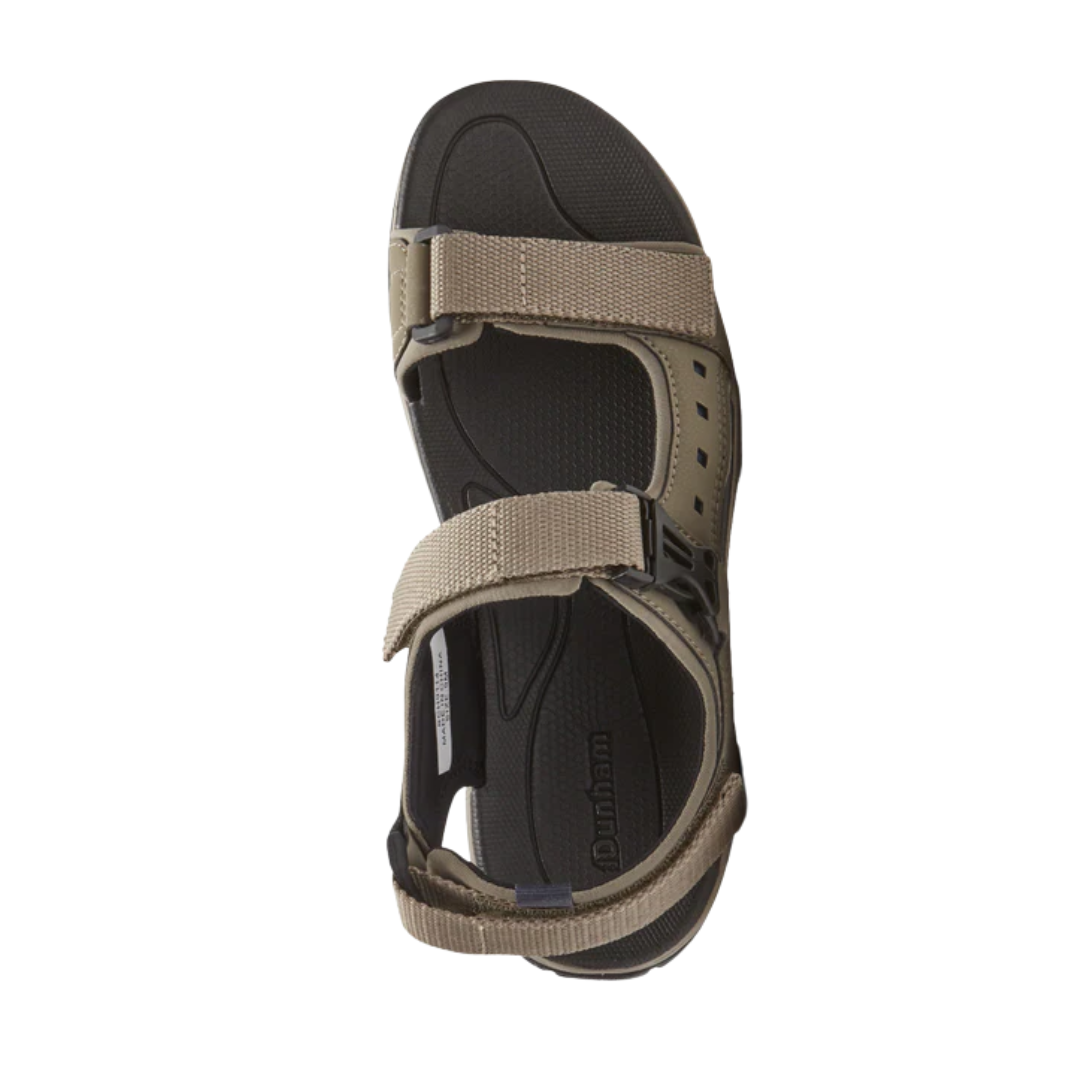 Top view of Men’s Nolan Waterproof Sandal in taupe – featuring an open-toe design, quick-dry straps, and cushioned footbed for active comfort.