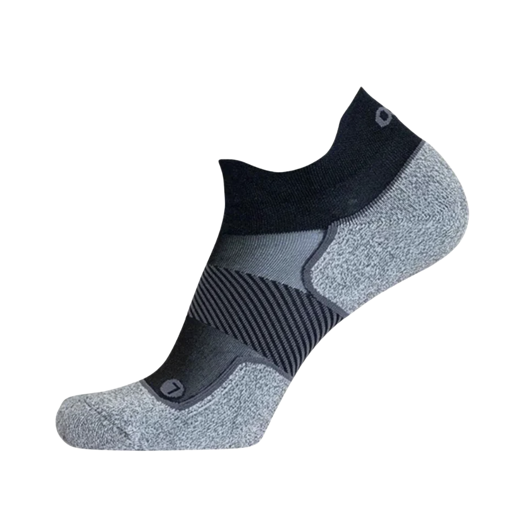 Side View of OS1st AC4 Active Comfort No-Show Sock – featuring lightweight breathable fabric, targeted arch compression for support, and cushioned soles for all-day comfort.