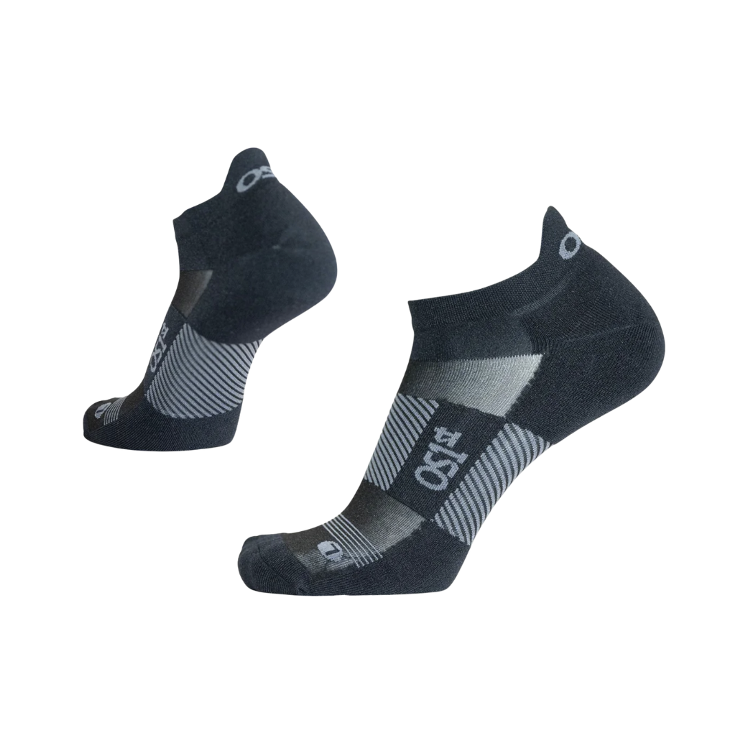 Side View of OS1st TA4 Thin Air No-Show Sock – featuring lightweight, breathable knit fabric, moderate compression for foot stability, and cushioned soles for enhanced comfort.