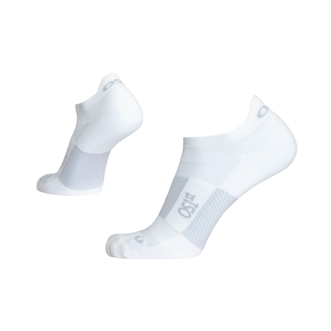 Side View of OS1st TA4 Thin Air No-Show Sock – featuring lightweight, breathable knit fabric, moderate compression for foot stability, and cushioned soles for enhanced comfort.