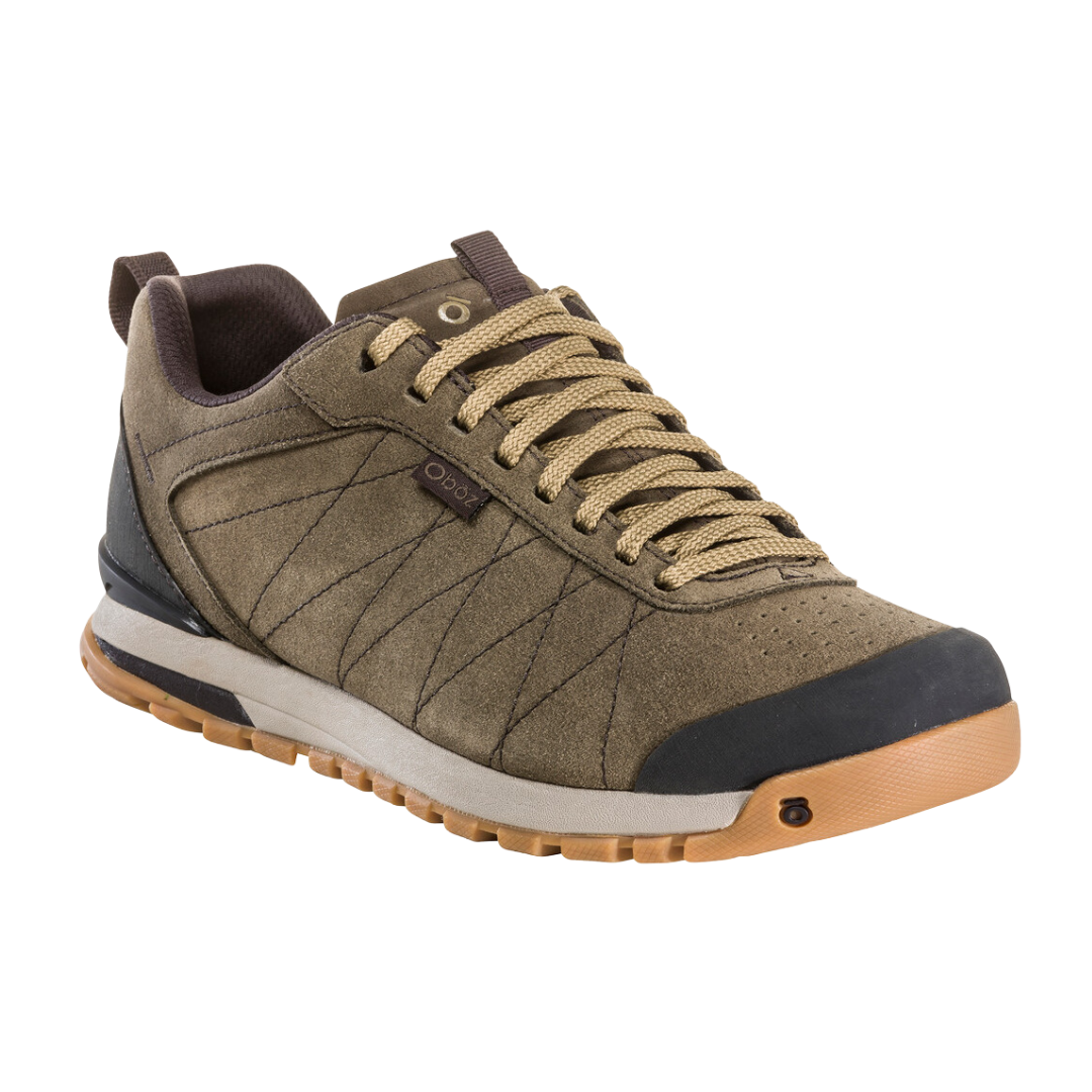 Angled view of Bozeman Low shoe in Canteen – featuring a stylish recycled textile upper, lightweight cushioned midsole, and a grippy outsole for smooth transitions from city streets to outdoor trails.