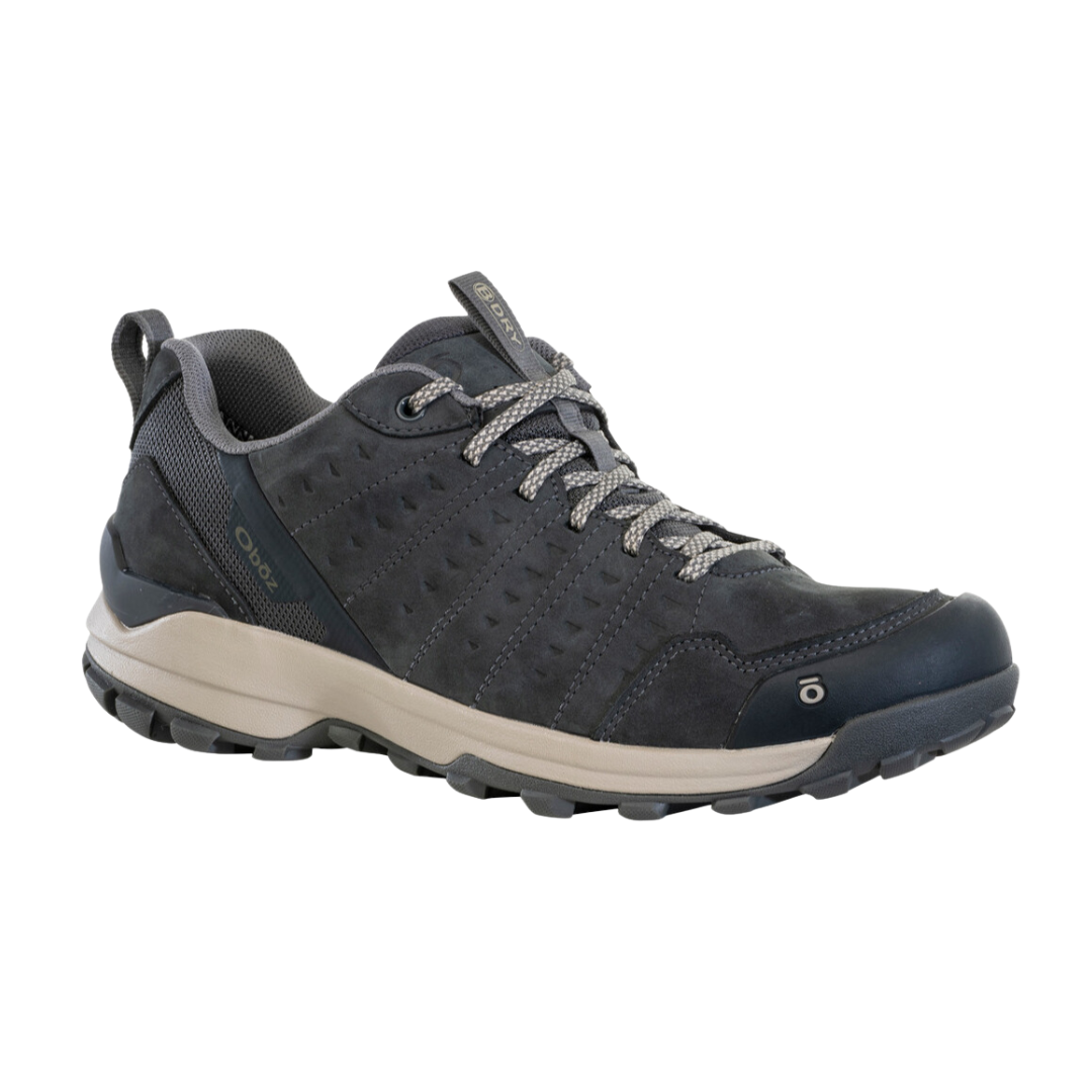 Angled view of Men's Sypes Low B-Dry hiking shoe in Lava Rock – featuring a waterproof nubuck and textile upper, cushioned and supportive midsole, and trail-ready outsole for versatile outdoor performance.