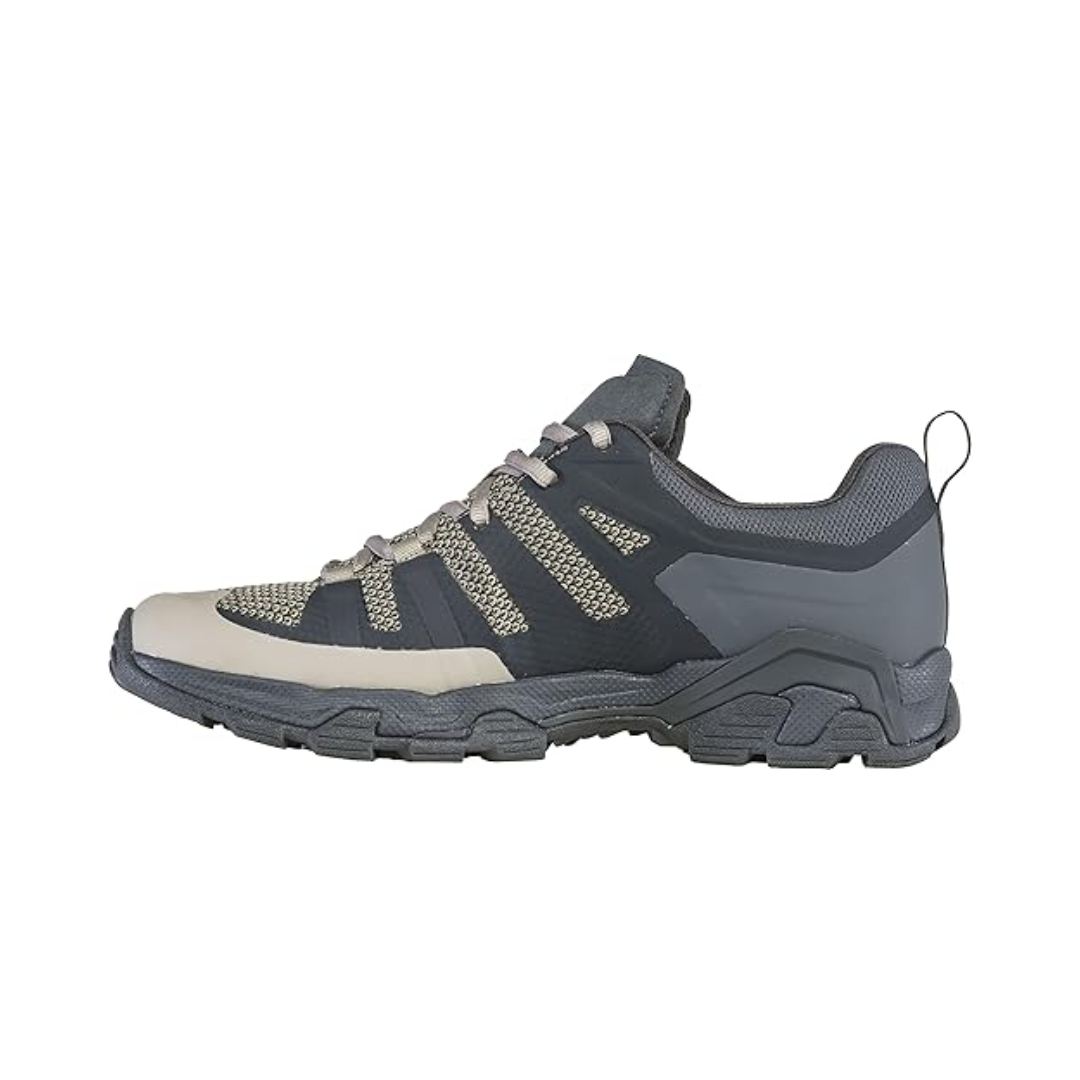 Side view of Men's Arete Low hiking shoe in Alloy – featuring a breathable mesh and synthetic upper for lightweight durability, cushioned midsole for responsive comfort, and a grippy outsole built for agile trail performance.