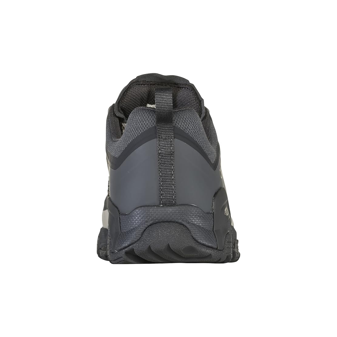 Back view of Men's Arete Low hiking shoe in Alloy – featuring a structured heel counter, heel pull-tab for easy on and off, and a low-cut profile designed for freedom of movement and stability.