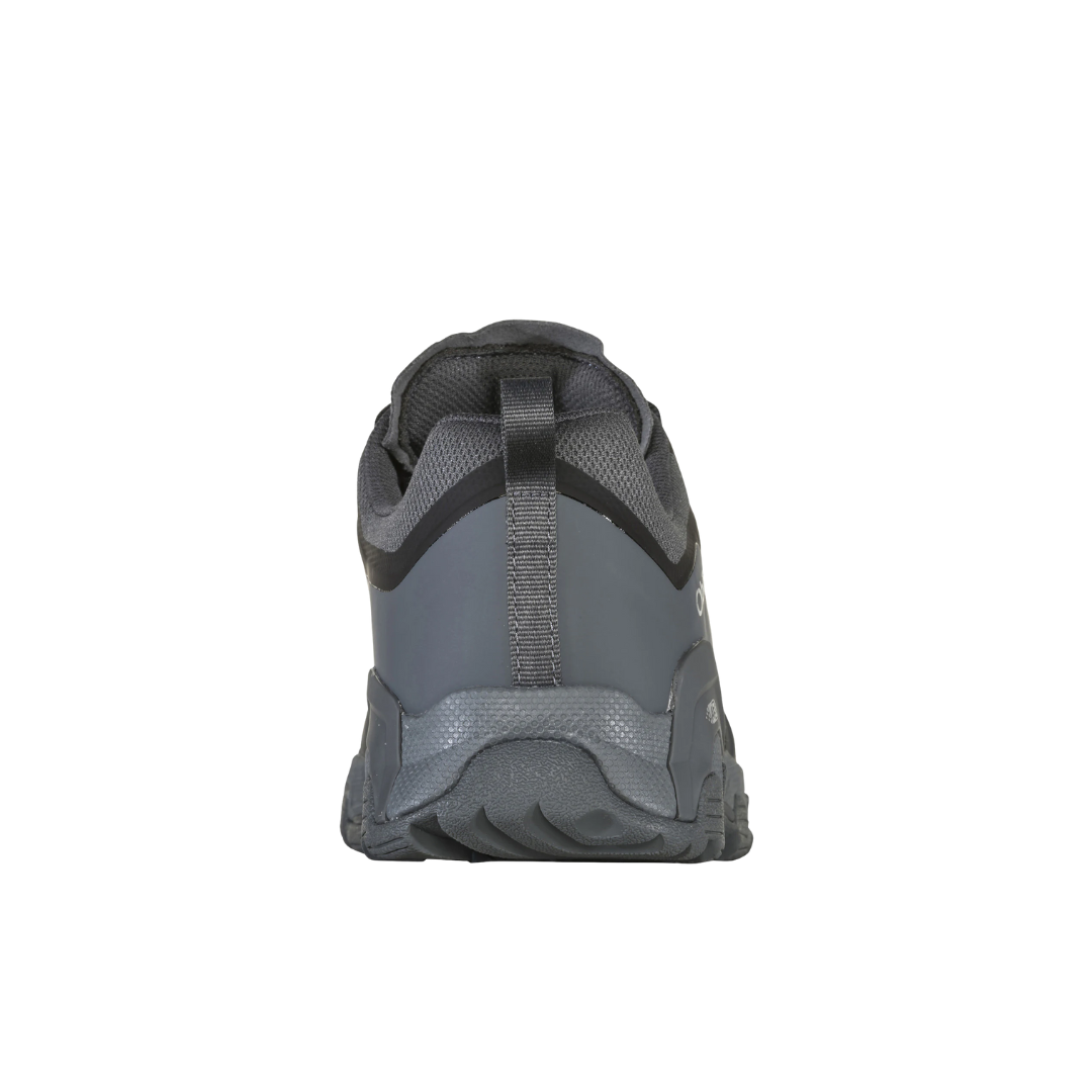Back view of Men's Arete Low hiking shoe in Blue Night – featuring a supportive heel counter, easy-entry heel pull-tab, and low-cut design for enhanced mobility and stability.