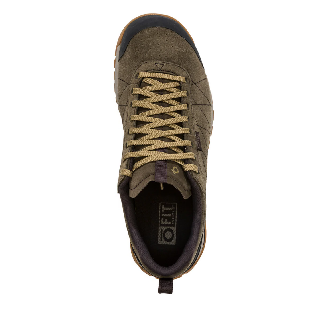 Top view of Bozeman Low shoe in Canteen – featuring a padded collar and tongue, moisture-wicking lining, and an adjustable lacing system for a personalized, secure fit.