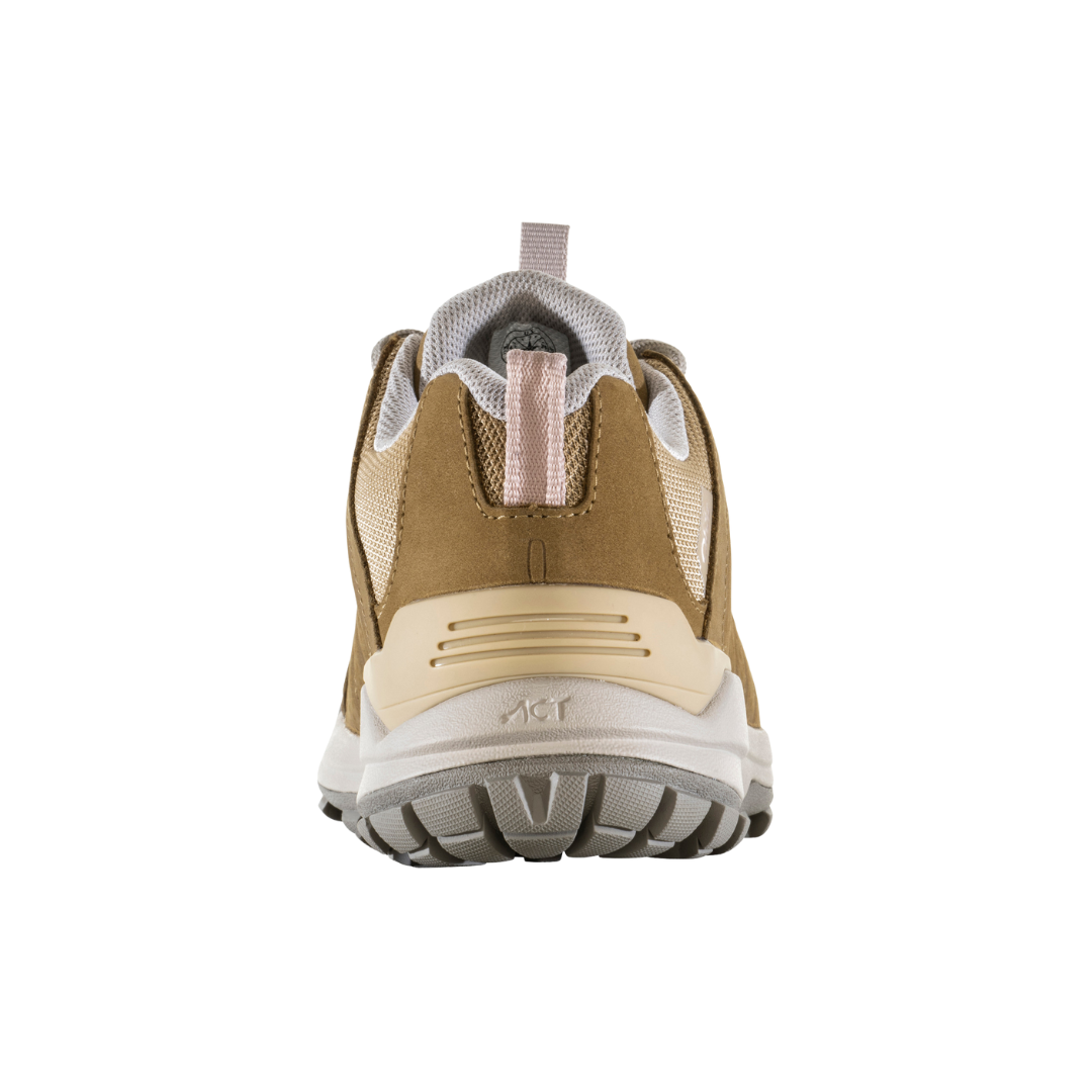 Back view of Women's Sypes Low B-Dry hiking shoe in Acorn – featuring a sturdy heel support, convenient heel pull-tab, and reinforced waterproof construction for trail-ready durability.