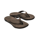 Angled view of Women’s Olukai ʻAukai sandal in Dark Java/Dark Java – featuring a premium leather upper, microfiber-lined straps, anatomically contoured footbed, and a refined silhouette for elevated everyday wear.