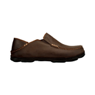 Side View of Men’s Olukai Moloa in dark wood/dark java – featuring a premium leather upper, collapsible Drop-In Heel®, and a cushioned microfiber lining for comfort.