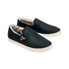 Side view of Women’s Olukai Pehuea Heu slip-on in lava rock – crafted with suede leather, cozy sherpa lining, and non-marking rubber outsole for soft traction.