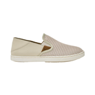 Side view of Women’s Olukai Pehuea slip-on in Tapa Tapa pattern – featuring dual-gore panels, breathable mesh lining, and non-marking rubber outsole with wet-grip traction.