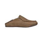 Side View of Men’s Olukai Kipuka Hulu slipper in toffee – featuring premium nubuck leather, cozy shearling lining, and a cushioned footbed for all-day comfort.