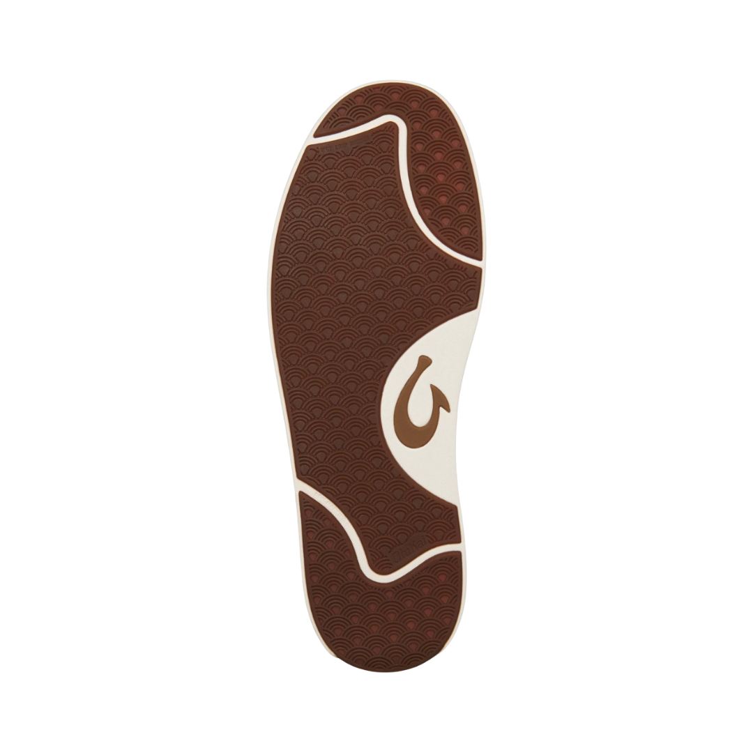 Bottom view of Men’s Olukai Lae‘Ahi Li ‘Ili sneaker in dark wood – featuring durable tread design, flexible rubber outsole, and slip-resistant grip.