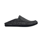 Side View of Men’s Olukai Moloa Hulu slipper in black – featuring a premium suede upper, cozy wool lining, and versatile indoor-outdoor sole.