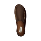 Top View of Men’s Olukai Moloa slip-on shoe in dark wood/dark java – featuring premium nubuck leather uppers, an easy slip-on design with elastic gore panels, and a removable anatomically contoured footbed.