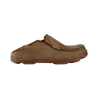 Side View of Men’s Olukai Moloa Ray slip-on shoe in toffee – featuring premium full-grain leather, a collapsible Drop-In Heel® for versatile wear, and a durable rubber outsole with traction pods.