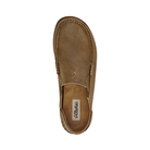 Top View of Men’s Olukai Moloa Ray slip-on shoe in toffee – featuring premium full-grain leather, a collapsible Drop-In Heel® for versatile wear, and a durable rubber outsole with traction pods.