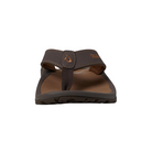 Front  view of Men’s Olukai Ohana sandal in Dark Java/Ray – featuring a smooth synthetic strap with contrast lining, soft nylon toe post, anatomically contoured footbed with arch support, and textured surface for slip resistance.