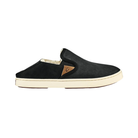 Side View of Women’s Olukai Pehuea Heu slip-on sneaker in lava rock – featuring a soft suede upper, cozy shearling lining, and a flexible non-marking rubber outsole for everyday comfort.