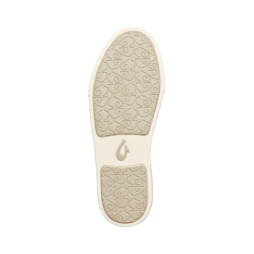 Bottom View of Women’s Olukai Pehuea Li lace-up sneaker in tapa – featuring a durable non-marking rubber outsole, traction pods for grip, and flexible lightweight support.