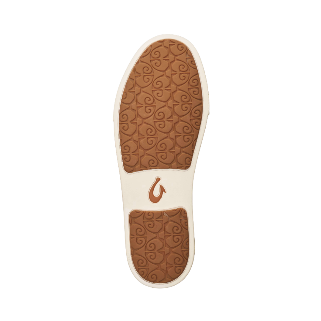Bottom View of Women’s Olukai Pehuea Pa‘I slip-on sneaker in soft pink with Ke Au camo – featuring a durable non-marking rubber outsole, island-inspired traction pattern, and enhanced grip for everyday use.