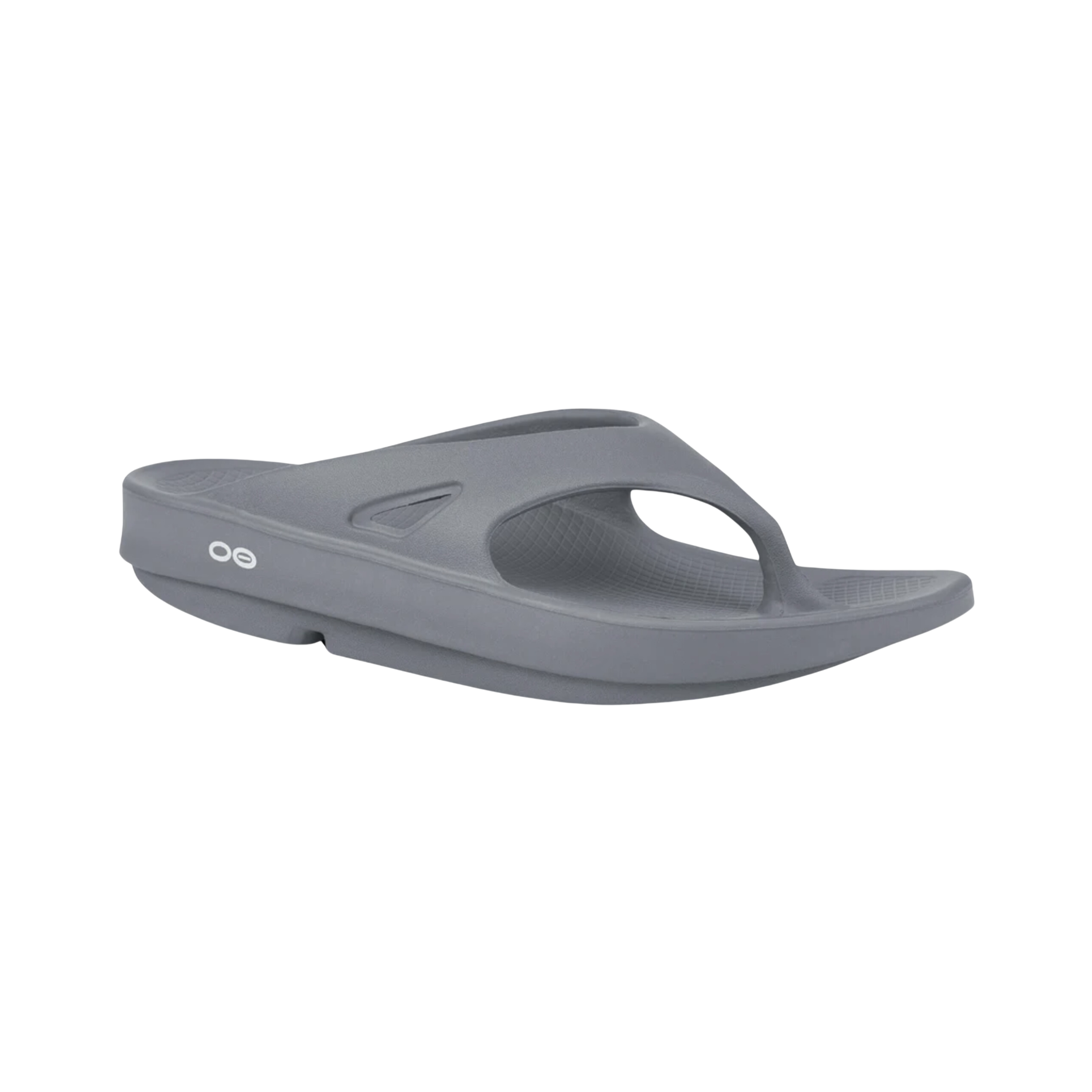 Side view of Women’s OOFOS OOriginal Sandal in slate – featuring a water-resistant synthetic upper, patented OOfoam™ midsole for enhanced shock absorption, contoured footbed with arch support, and a lightweight, recovery-ready silhouette.