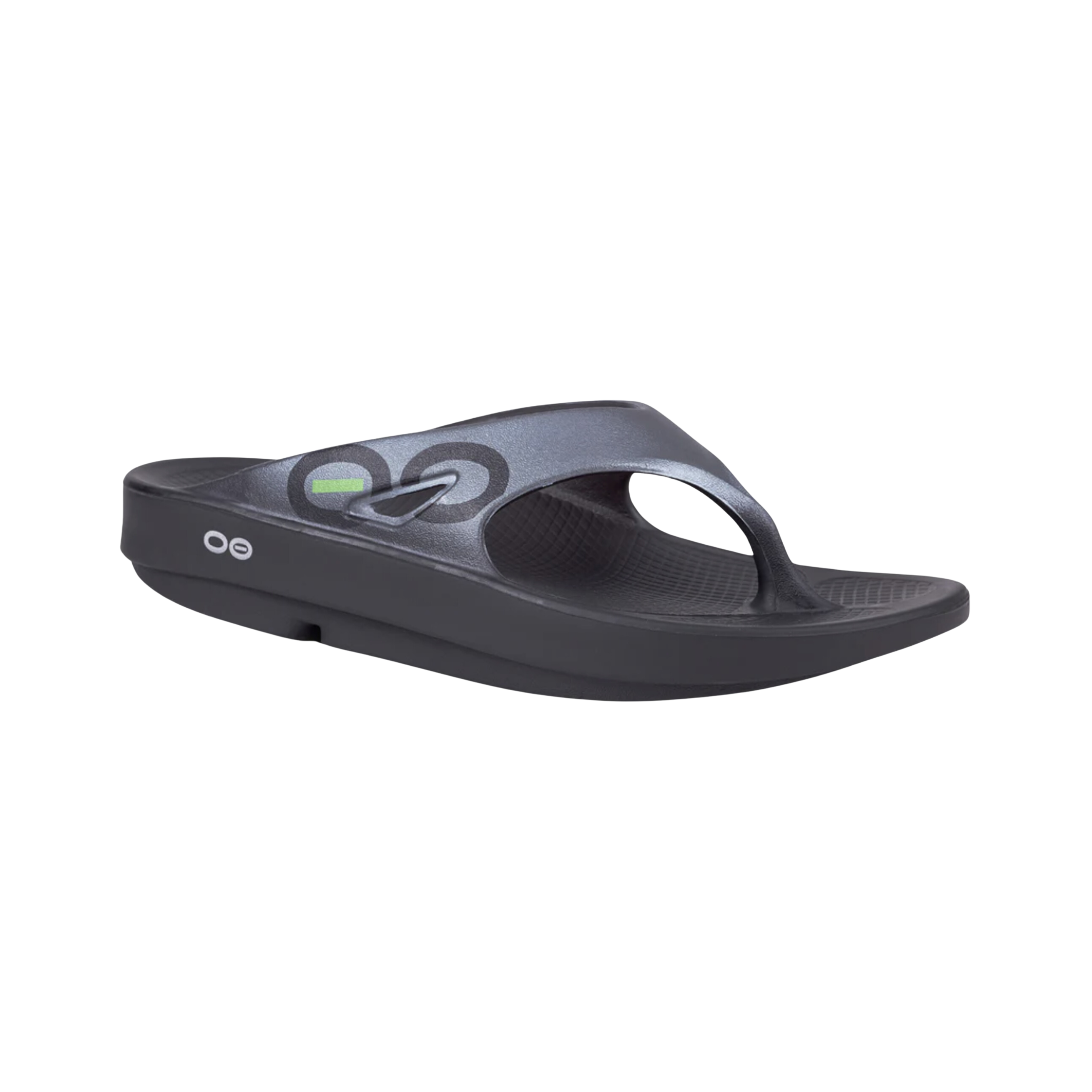 Side view of Women’s OOFOS OOriginal Sport Sandal in graphite – featuring a sporty water-resistant strap, patented OOfoam™ midsole for 37% more impact absorption, contoured footbed with arch support, and lightweight construction for recovery and everyday wear.
