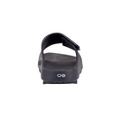 Back view of Men’s Ooahh Sport Flex Sandal in matte black – featuring a gently cupped heel, softly rounded footbed edge, and molded design for natural alignment and support during recovery.