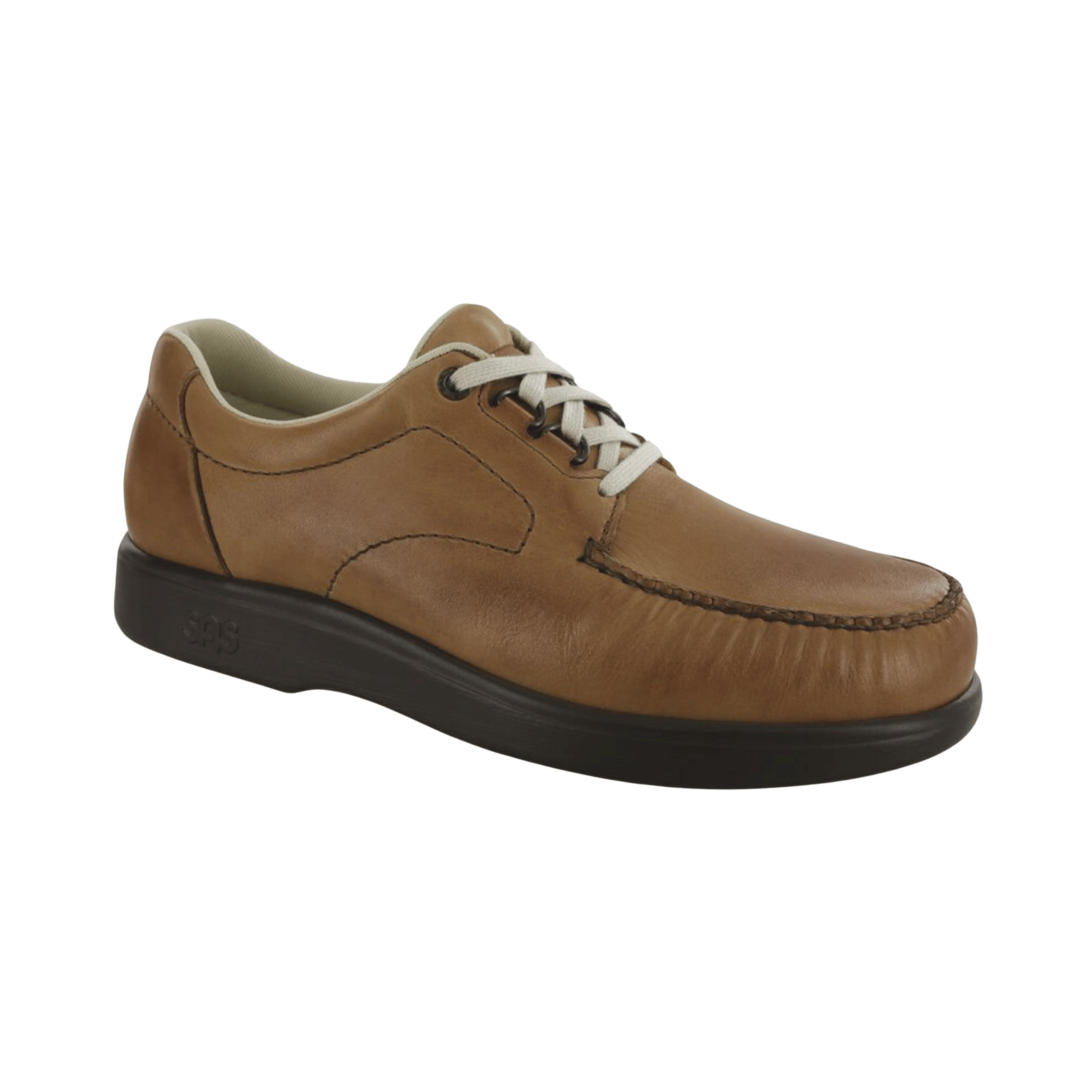 Side view of Men’s SAS Bout Time Lux casual shoe in hazel – featuring premium leather construction, cushioned footbed for lasting support, and a flexible, shock-absorbing sole for comfortable all-day wear.