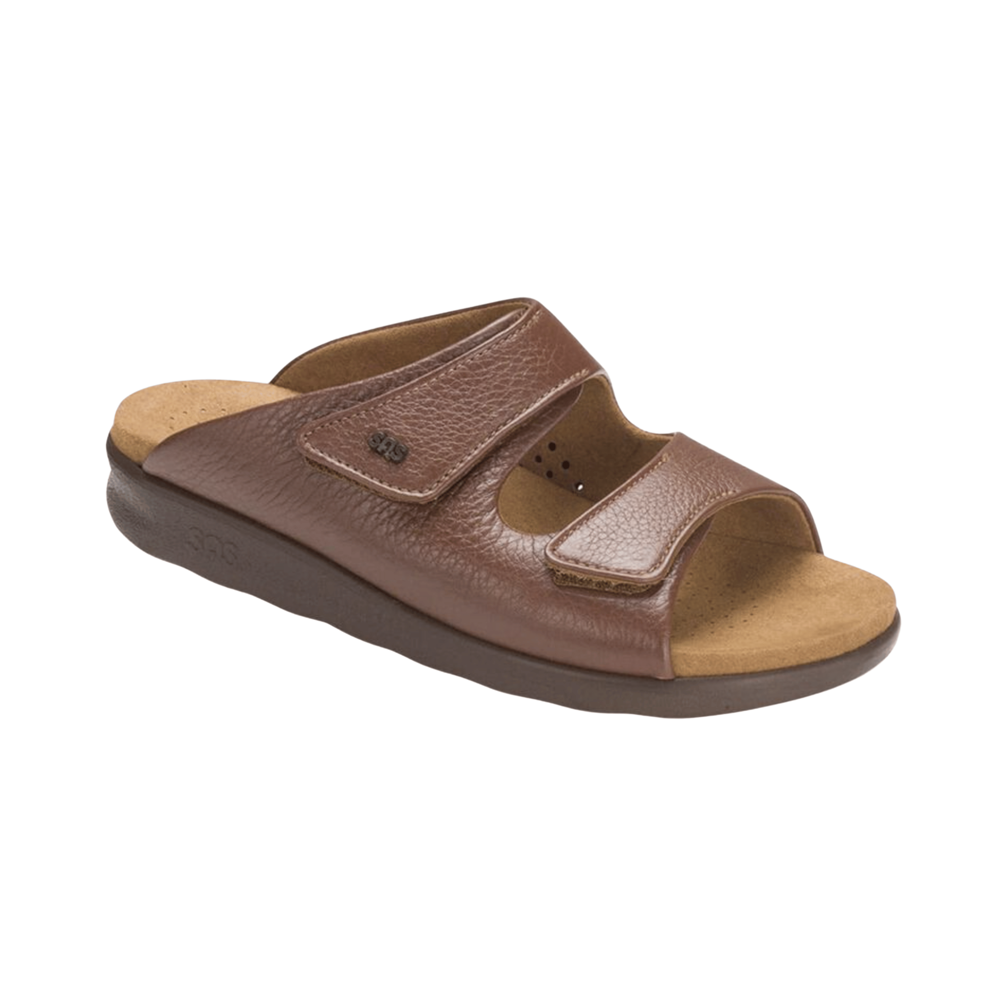 Side view of Women’s SAS Cozy Sandal in amber – featuring soft leather straps, cushioned footbed for extra comfort, and lightweight flexible sole for easy wear.