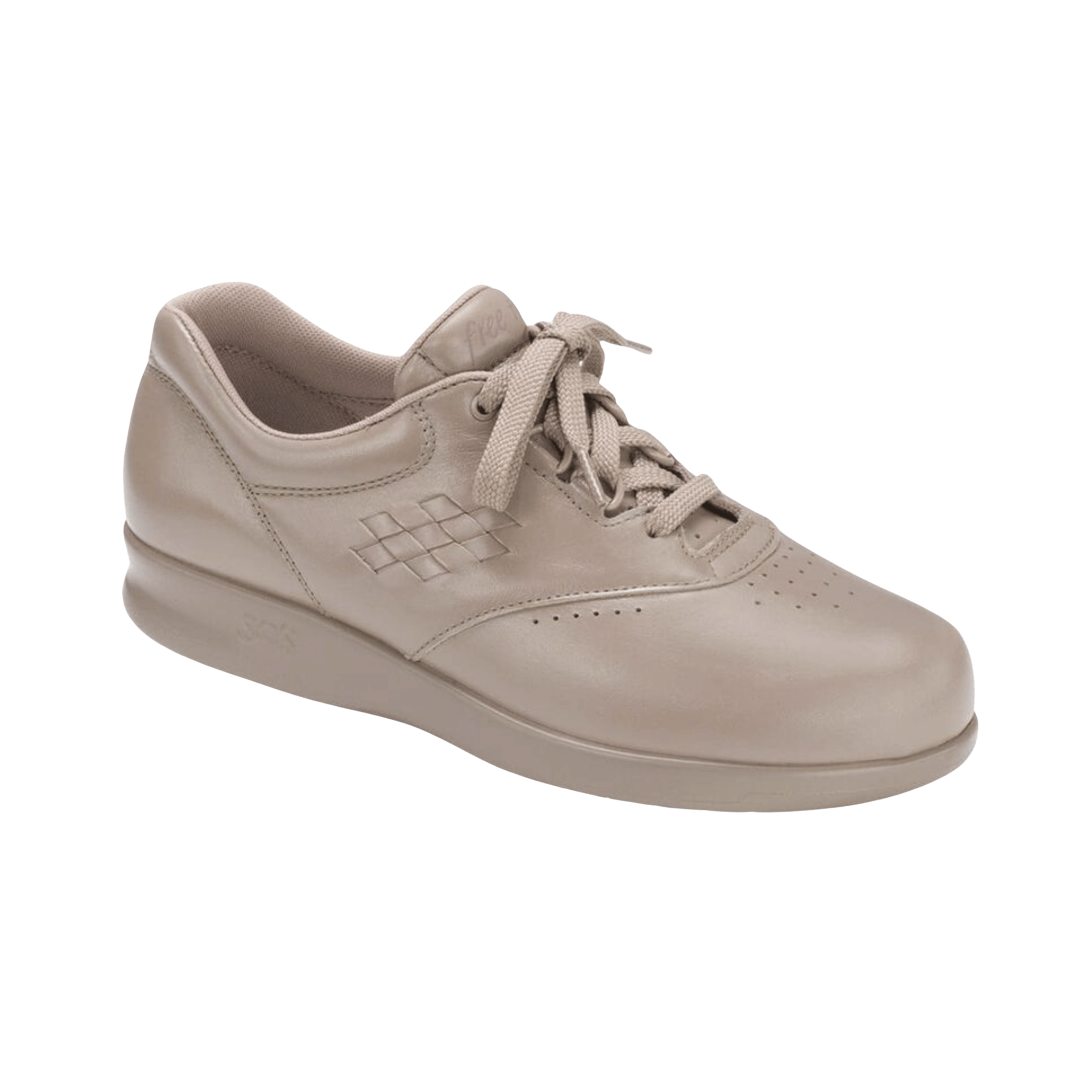 Side view of Women’s SAS Free Time walking shoe in mocha – featuring smooth leather upper, cushioned footbed for all-day comfort, and a flexible rubber outsole for reliable traction and support.
