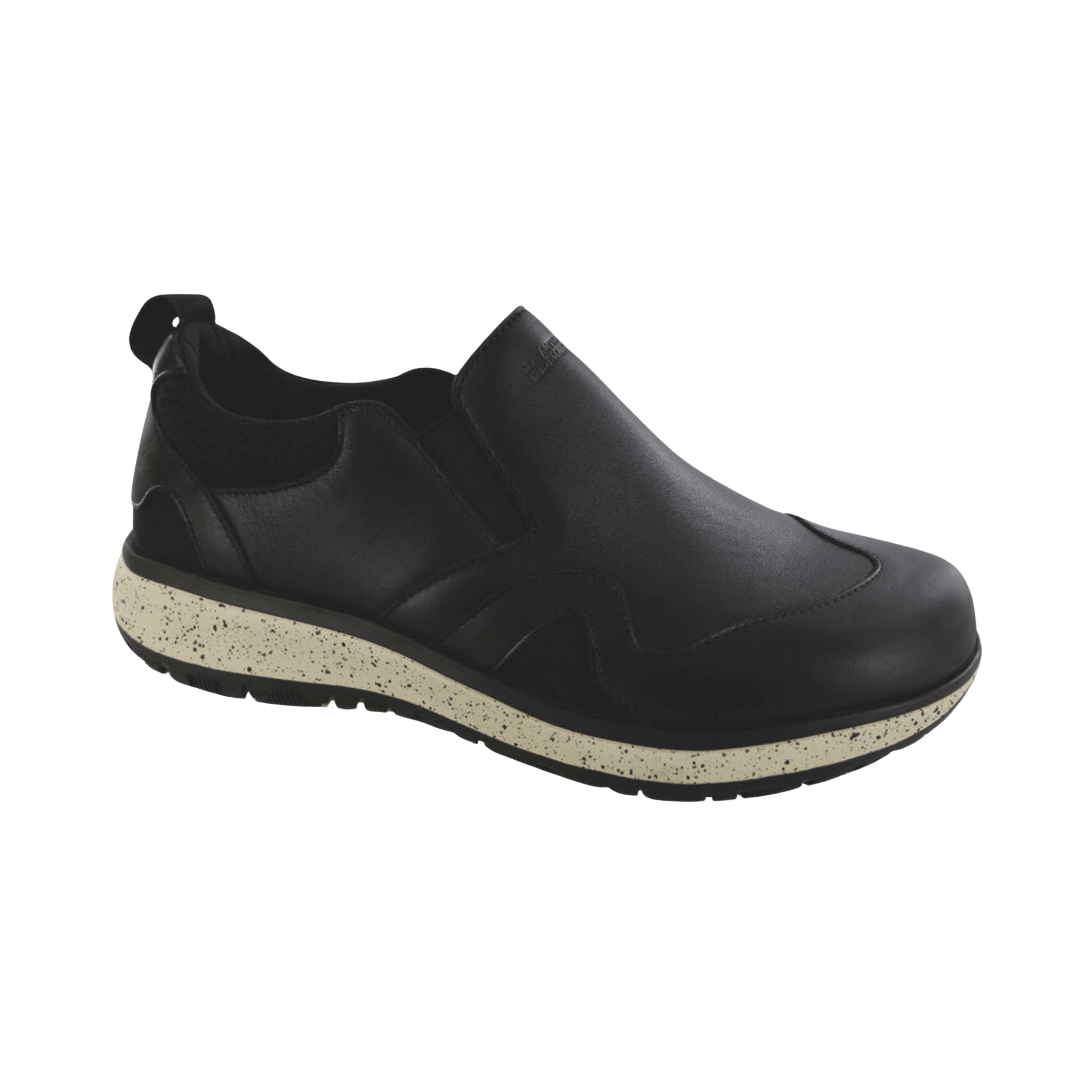 Side view of Women’s SAS Scramble walking shoe in black – featuring a rugged leather upper, cushioned and supportive footbed, and a durable, slip-resistant outsole for reliable traction and comfort.