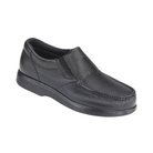 Side view of Men’s SAS Side Gore slip-on shoe in black – featuring smooth leather upper, dual elastic panels for easy on and off, and cushioned insole for all-day walking comfort.