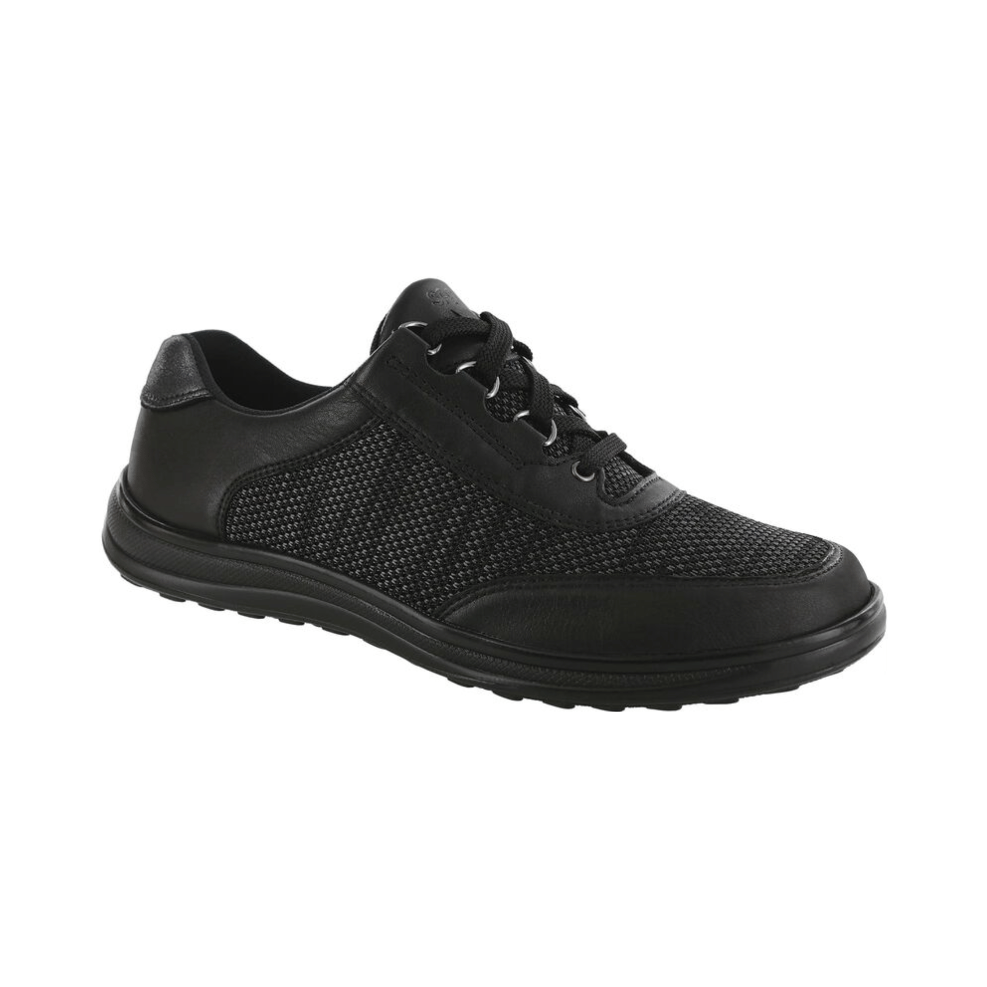 Side view of Women’s SAS Sporty Lux sneaker in smoke gravity – featuring a premium leather and mesh upper, cushioned footbed for all-day support, and flexible sole designed for active comfort.