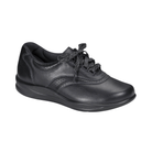 Side view of Women’s SAS Walk Easy sandal in black – featuring soft leather straps with adjustable closures, cushioned contoured footbed for support, and a lightweight, slip-resistant sole for comfortable all-day wear.