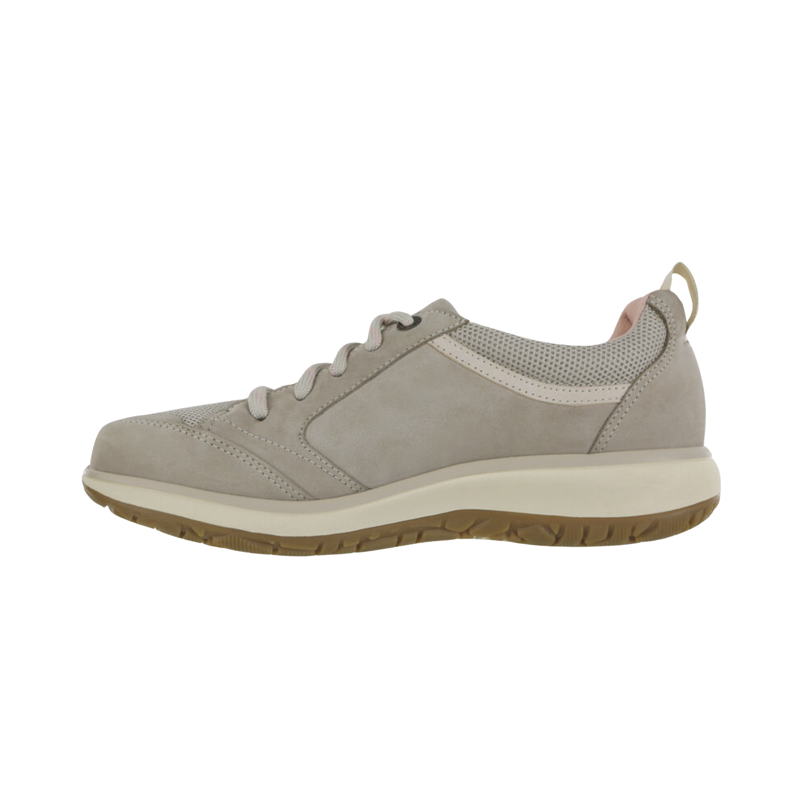 Side View of Women’s SAS Boulder sneaker in taupe pink – featuring lightweight midsole cushioning, breathable mesh panels, and sleek design with supportive overlays.