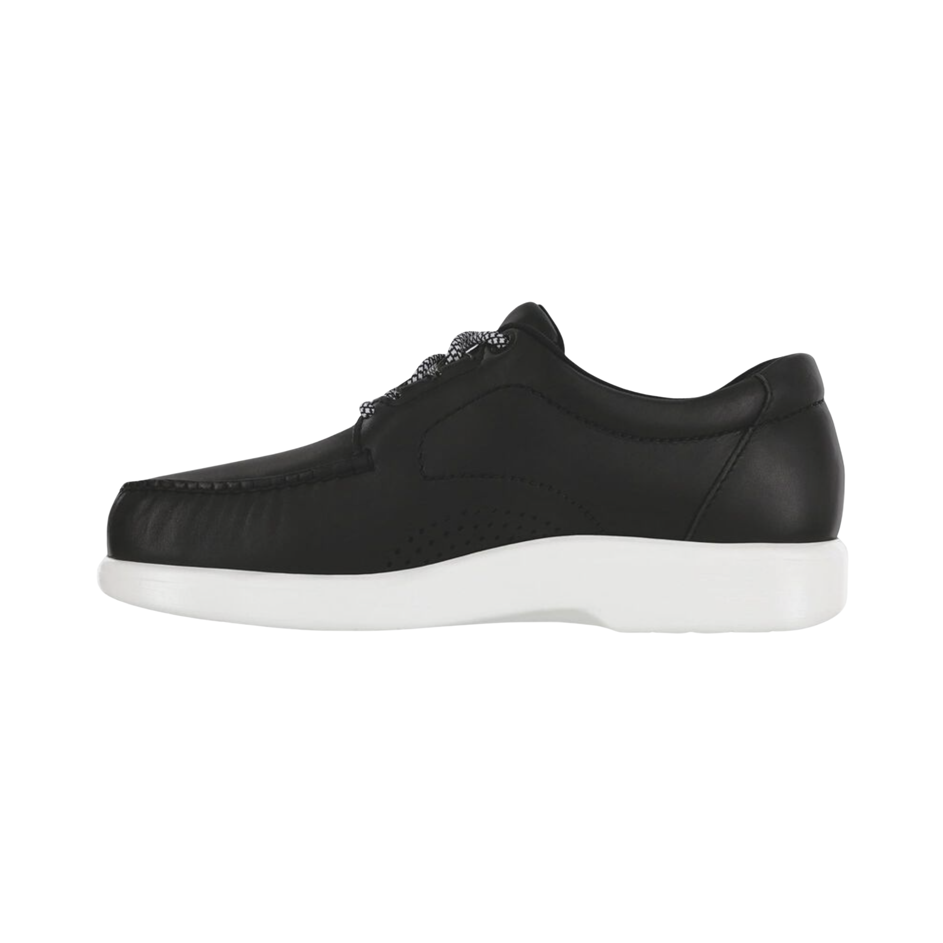 Side view of Men’s SAS Bout Time LT casual shoe in matte black – featuring a sleek profile, fine stitch detailing, and soft leather build for a polished, supportive feel.