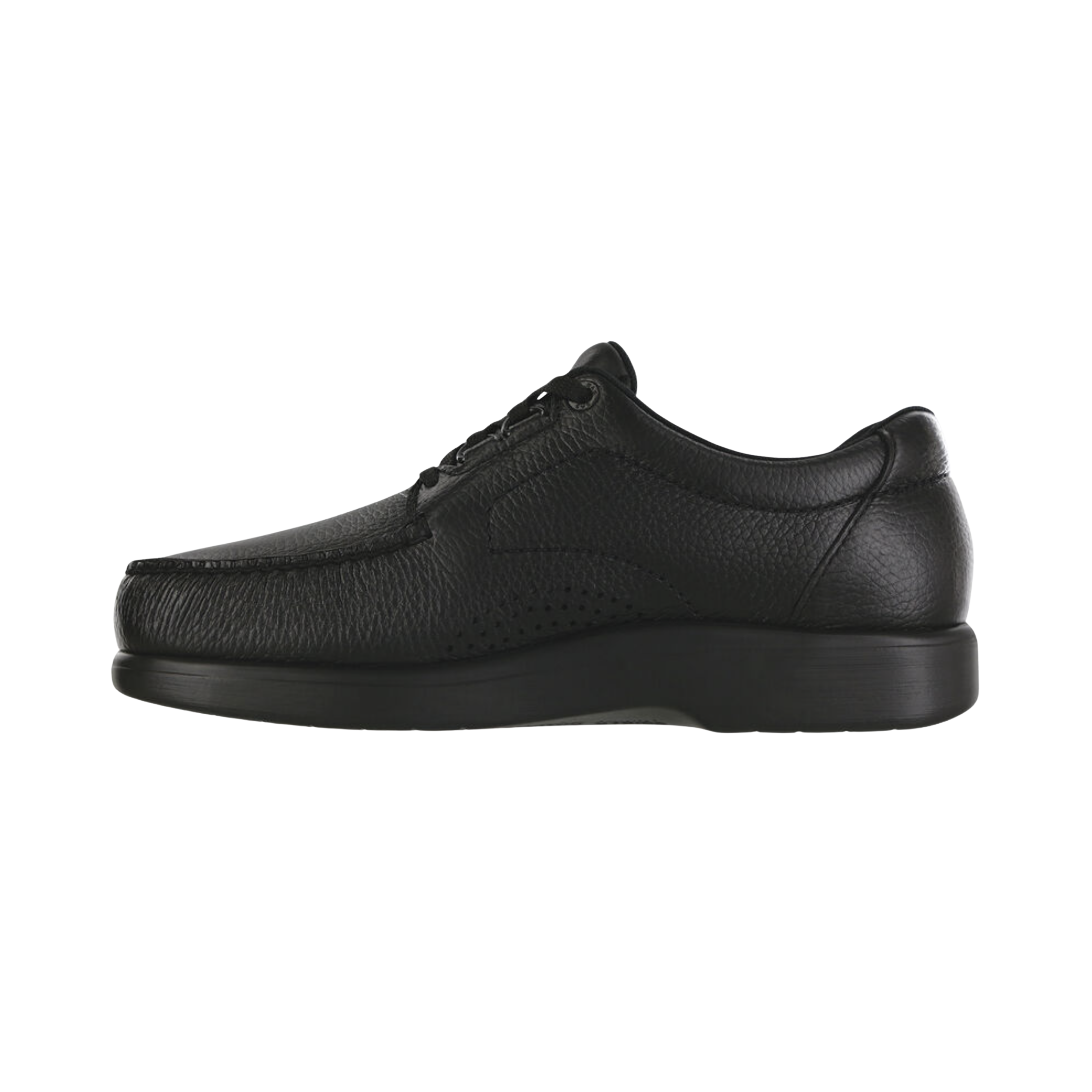 Side view of Men’s SAS Bout Time casual shoe in black – featuring a sleek leather silhouette, classic stitch detailing, and shock-absorbing sole for balanced walking support.