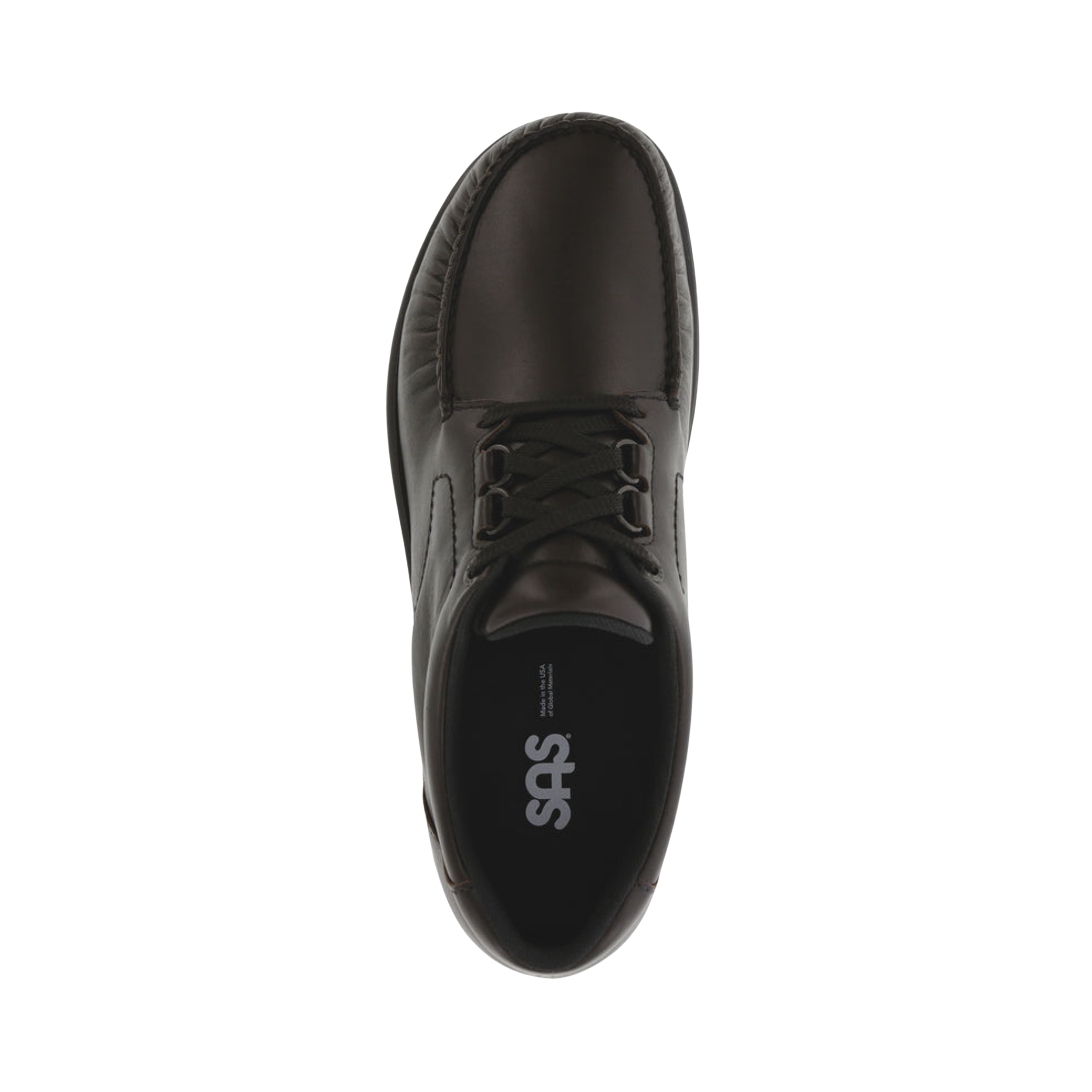 Top View of Men’s SAS Bout Time slip-on shoe in cacao – featuring soft leather upper for durability, cushioned footbed for comfort, and slip-resistant outsole for traction.
