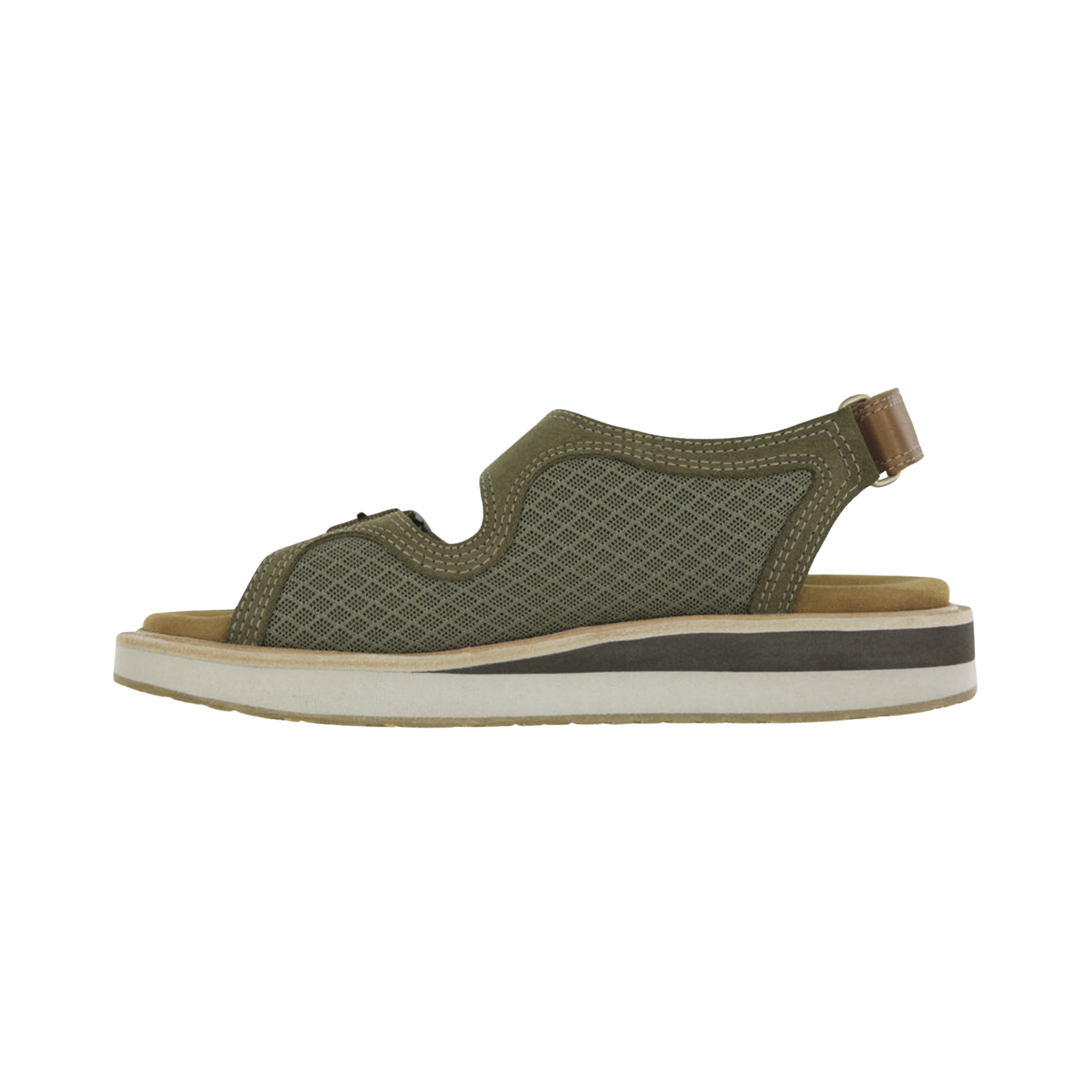 Side View of Women’s SAS Conga Sandal in desert sage – featuring supportive cushioned midsole, adjustable strap system, and smooth leather finish for style and comfort.