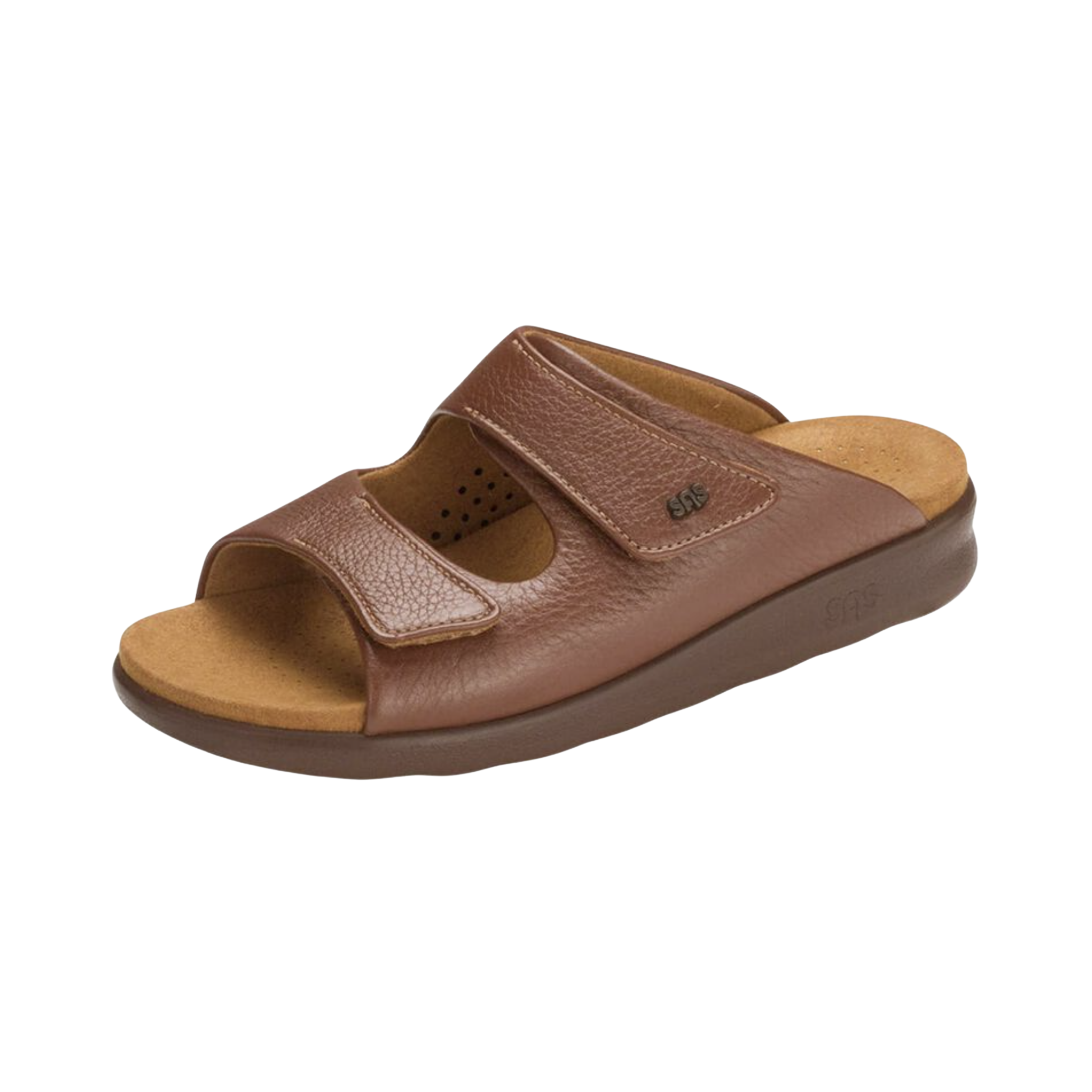 Angled View of Women’s SAS Cozy Sandal in amber – featuring versatile casual sandal with cushioned support, adjustable straps, and flexible outsole for all-day wear.