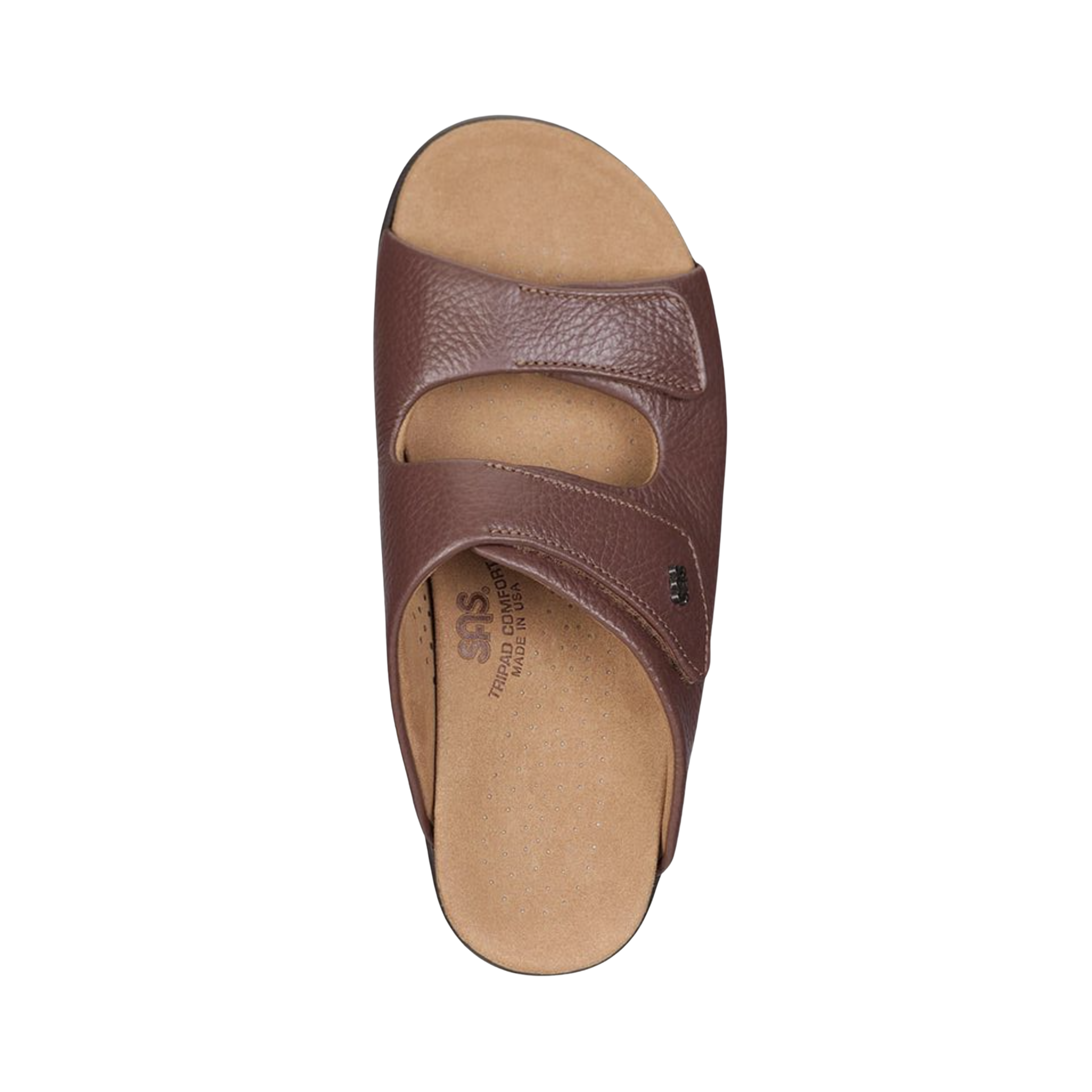 Top View of Women’s SAS Cozy Sandal in amber – featuring soft leather straps with adjustable buckle for a secure fit, cushioned footbed with arch support, and breathable open design for comfort.