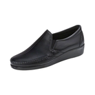Side View of Women’s SAS Dream slip-on shoe in black – featuring elastic side panels for easy slip-on, lightweight midsole cushioning, and smooth leather finish.