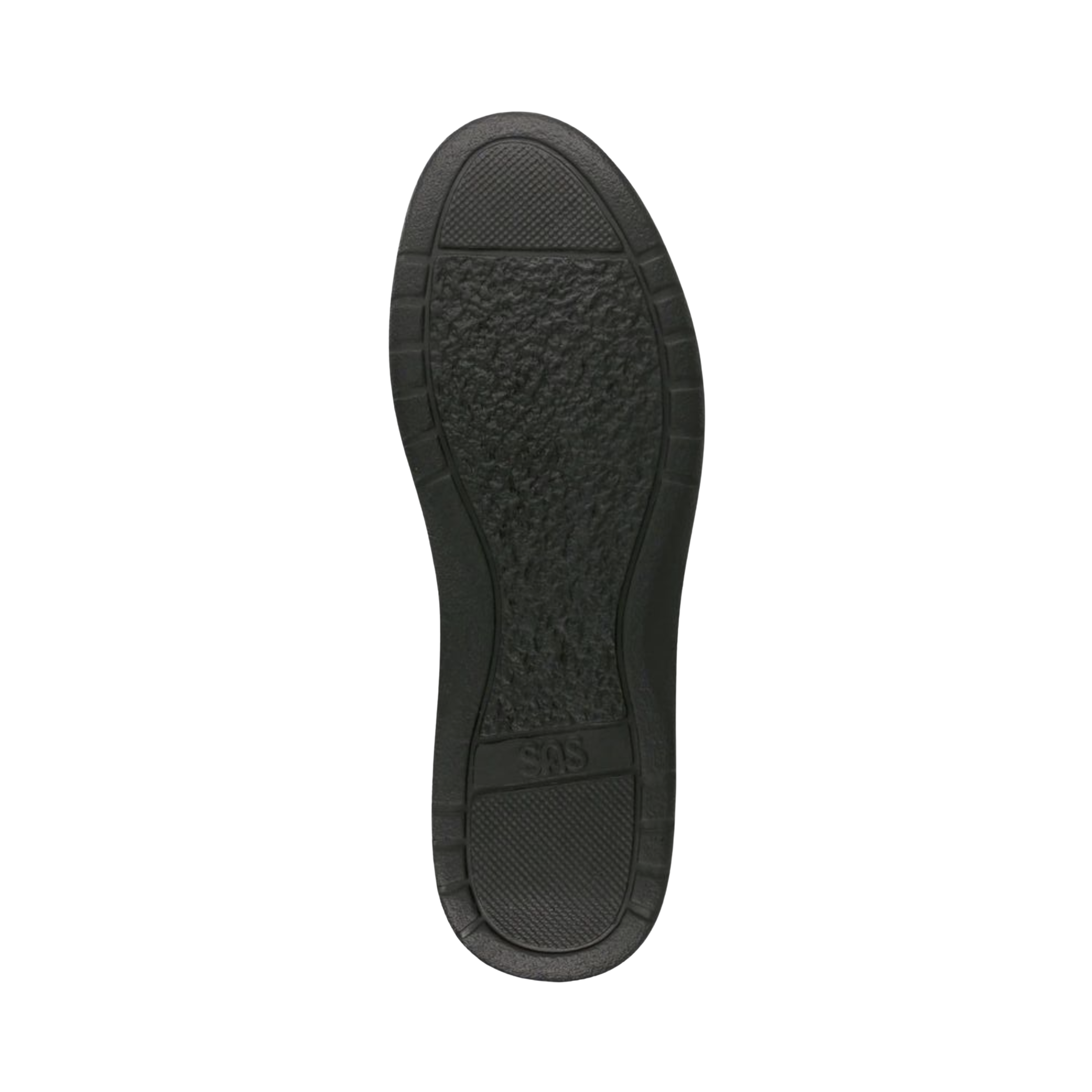 Bottom View of Women’s SAS Free Time slip-on shoe in black – featuring flexible rubber outsole designed for durable traction and everyday wear.