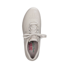 Top View of Women’s SAS Free Time slip-on shoe in bone – featuring soft leather upper with breathable perforations, cushioned removable footbed for arch support, and padded collar for added comfort.